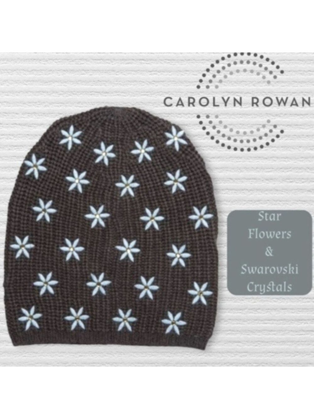 CAROLYN ROWAN Embroidered Star Flower/Swarovski Crystal Beanie-Blue/NWT